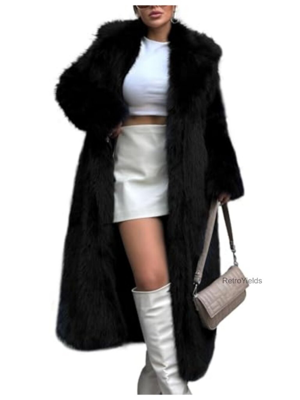 Faux Fur Long Coat Fluffy Lapel Open Front Women Winter Jacket